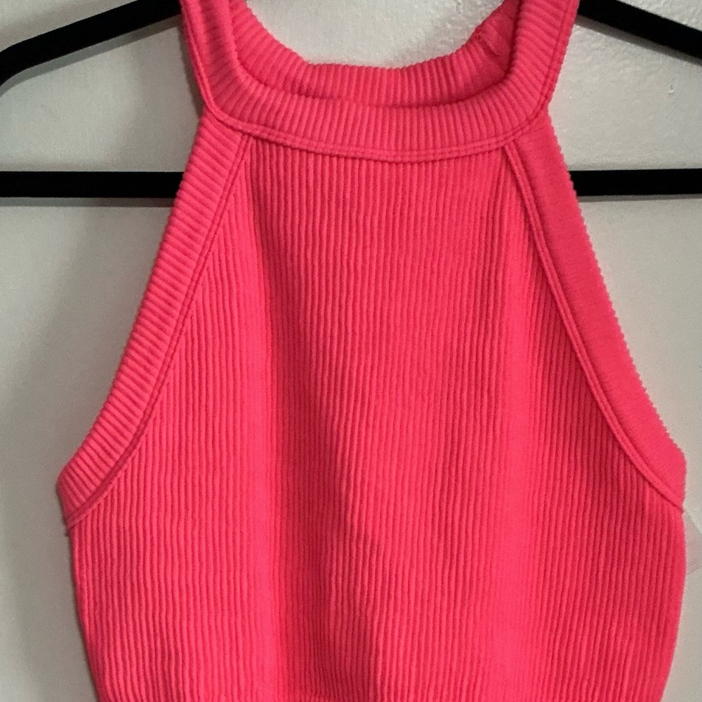 aerie Ribbed Halter Tank Top in Hot Pink
